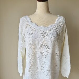 Vintage White Tunic Sweater United States Sweater Size Large Cottagecore Summer
